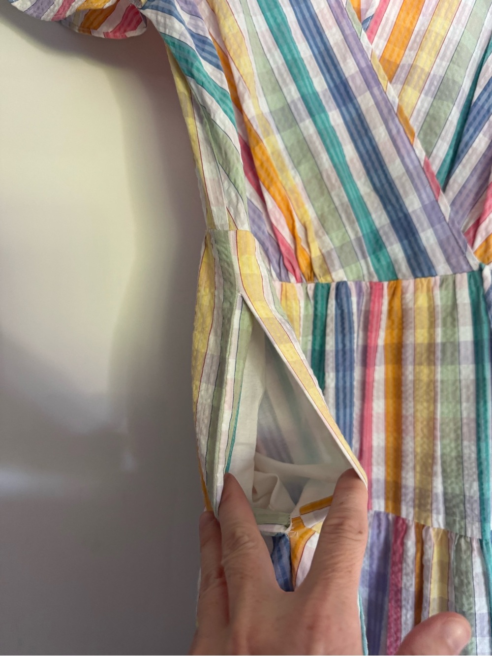 J. Crew Multi-Color Striped Faux Wrap Midi Dress With Pockets - Picture 5 of 5